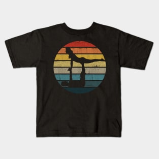 Acroyoga Silhouette On A Distressed Retro Sunset design Kids T-Shirt